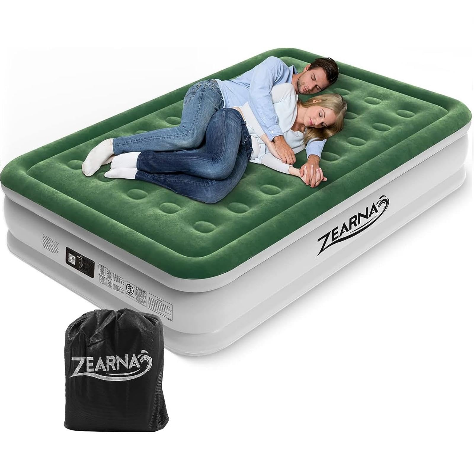 Zearna Air Mattress Queen With Built In Pump - Upgraded Blow Up Bed, 2 Mins Quick Self Inflatable With Double Air Chamber, 18'/
